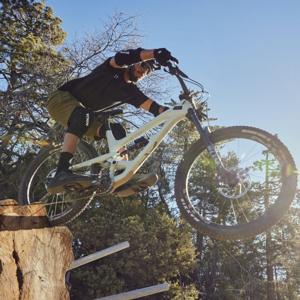 rider wearing hooligan mtb pads