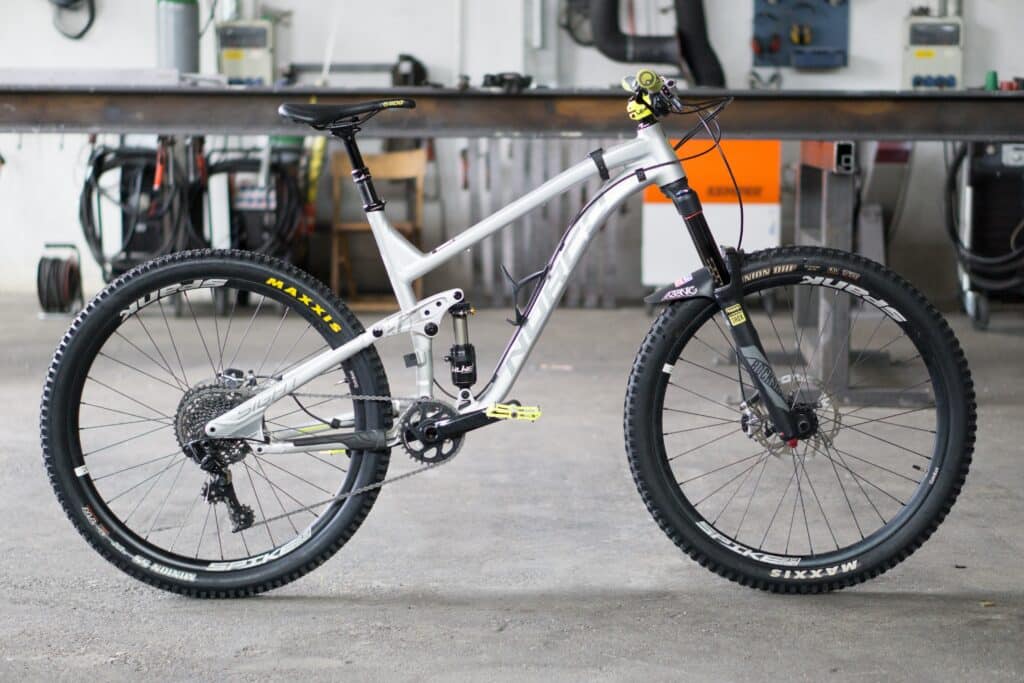 Silver full suspension mountain bike